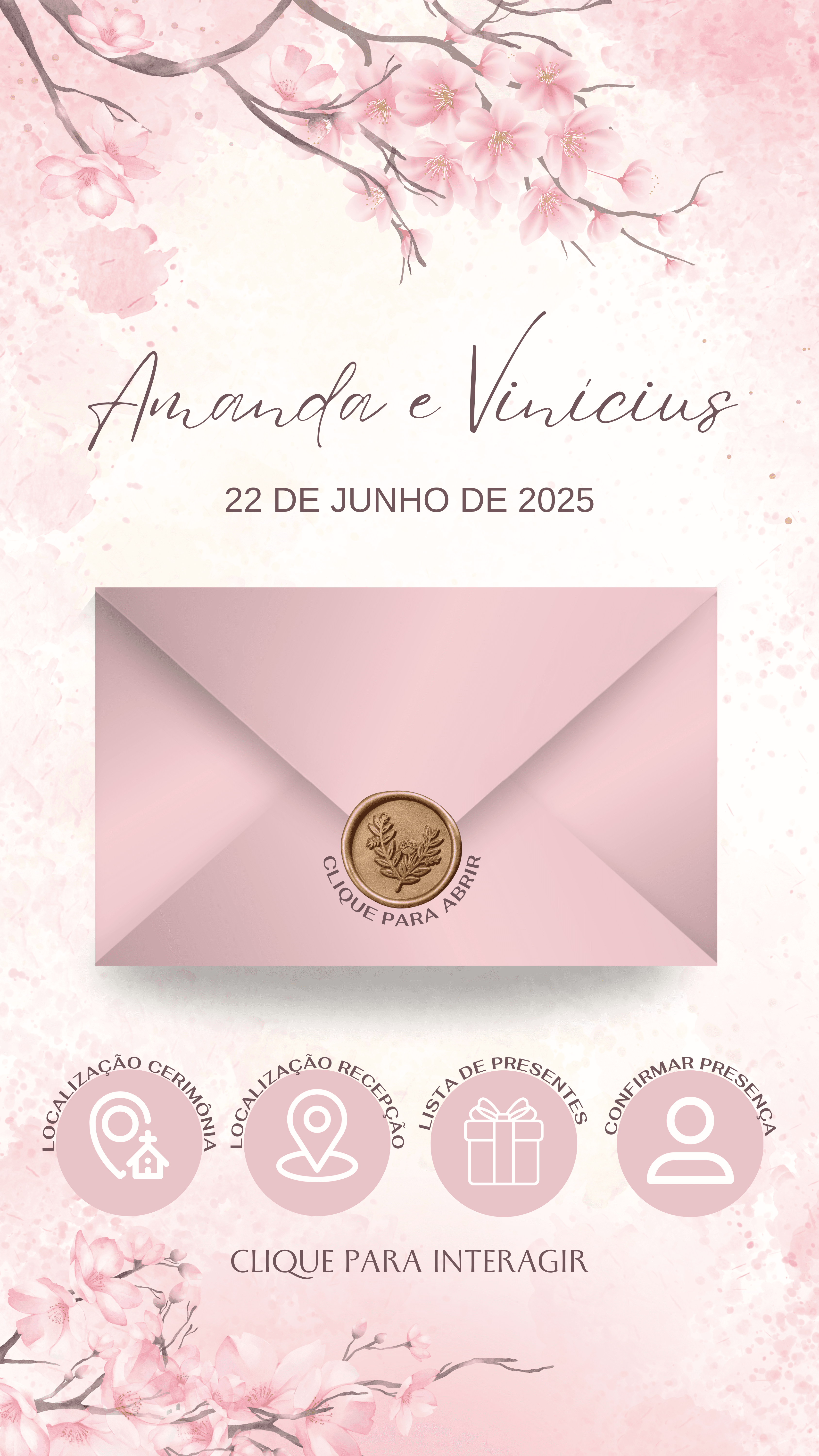 Convite de Casamento Modelo "Nosso Amor Floresceu", cor Rosê